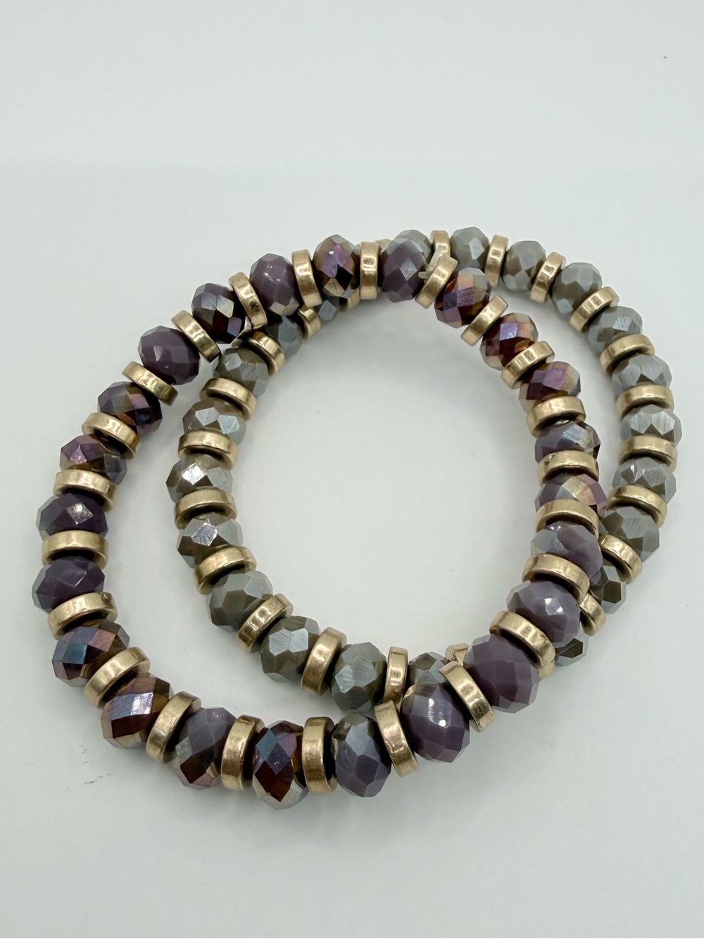 Park Lane Spice Bracelet Set of 2 Purple Gray Gold Tone Stretch Beaded - Picture 2 of 3